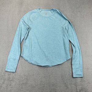 Title Nine Shirt Womens M Heather Blue Long Sleeve Buttah Ruched Grace